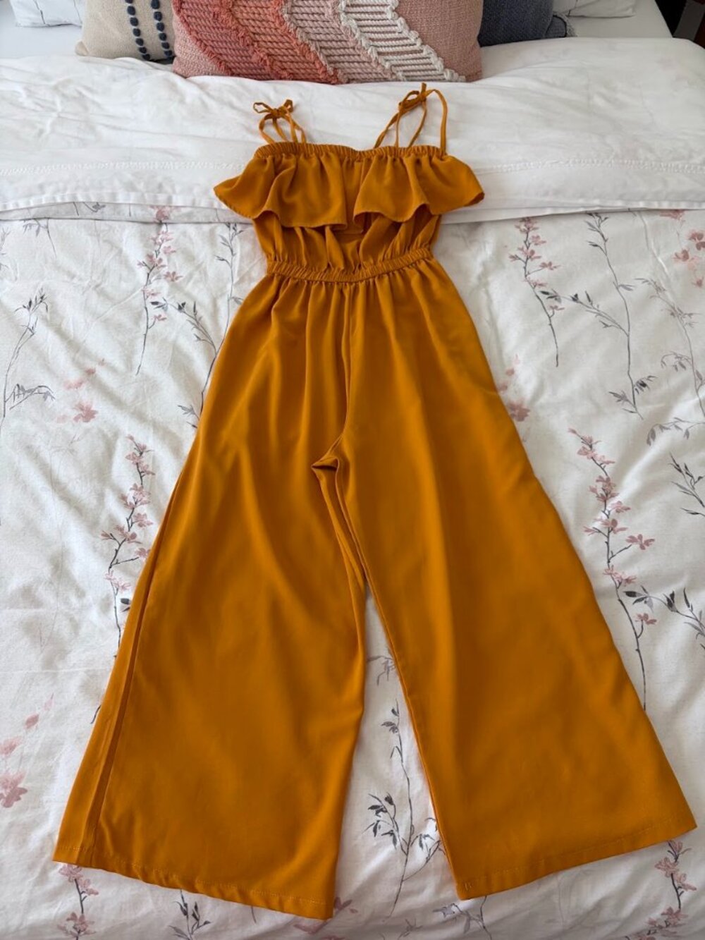 Unbranded Mustard Yellow Ruffled Wide-Leg Jumpsuit- Fits Sizes XS-S